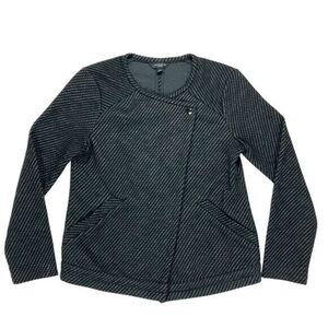 ANN TAYLOR Asymmetrical Moto Jacket Grey S Textured Jacquard Twill Street Style
